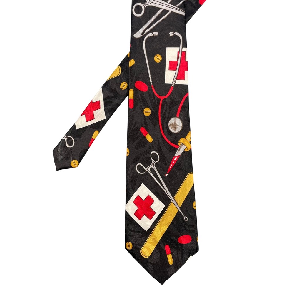 Steven Harris Black Necktie Medical Novelty Print Mens OS